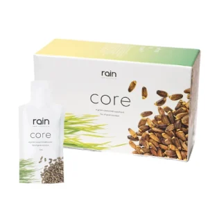 Rain Core produkt med naturliga fröbaserade ingredienser för avgiftning och immunförsvar.