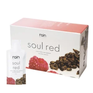 Rain Soul Red produkt med hallonfrön och naturliga ingredienser för hjärthälsa och energi.